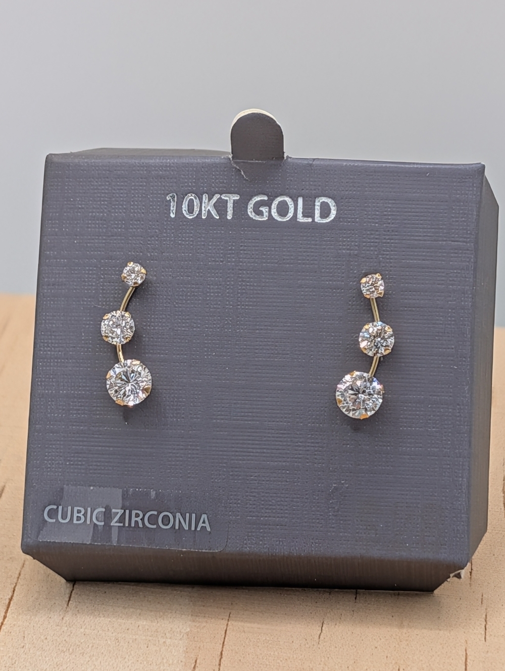 10K Karat Gold Triple CZ Stud Gold earrings Filled Backs Cubic Zirconia